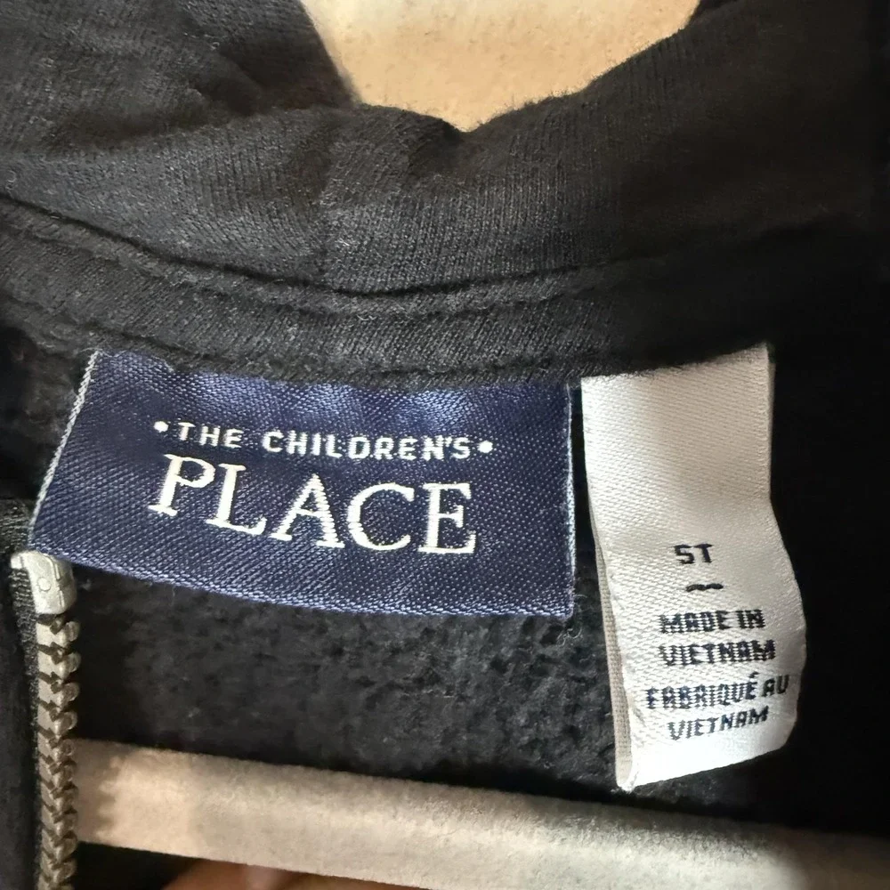 The Children's Place Hoodie Sweatshirt Kids 5T‎ Black Full Zip Fleece Pockets